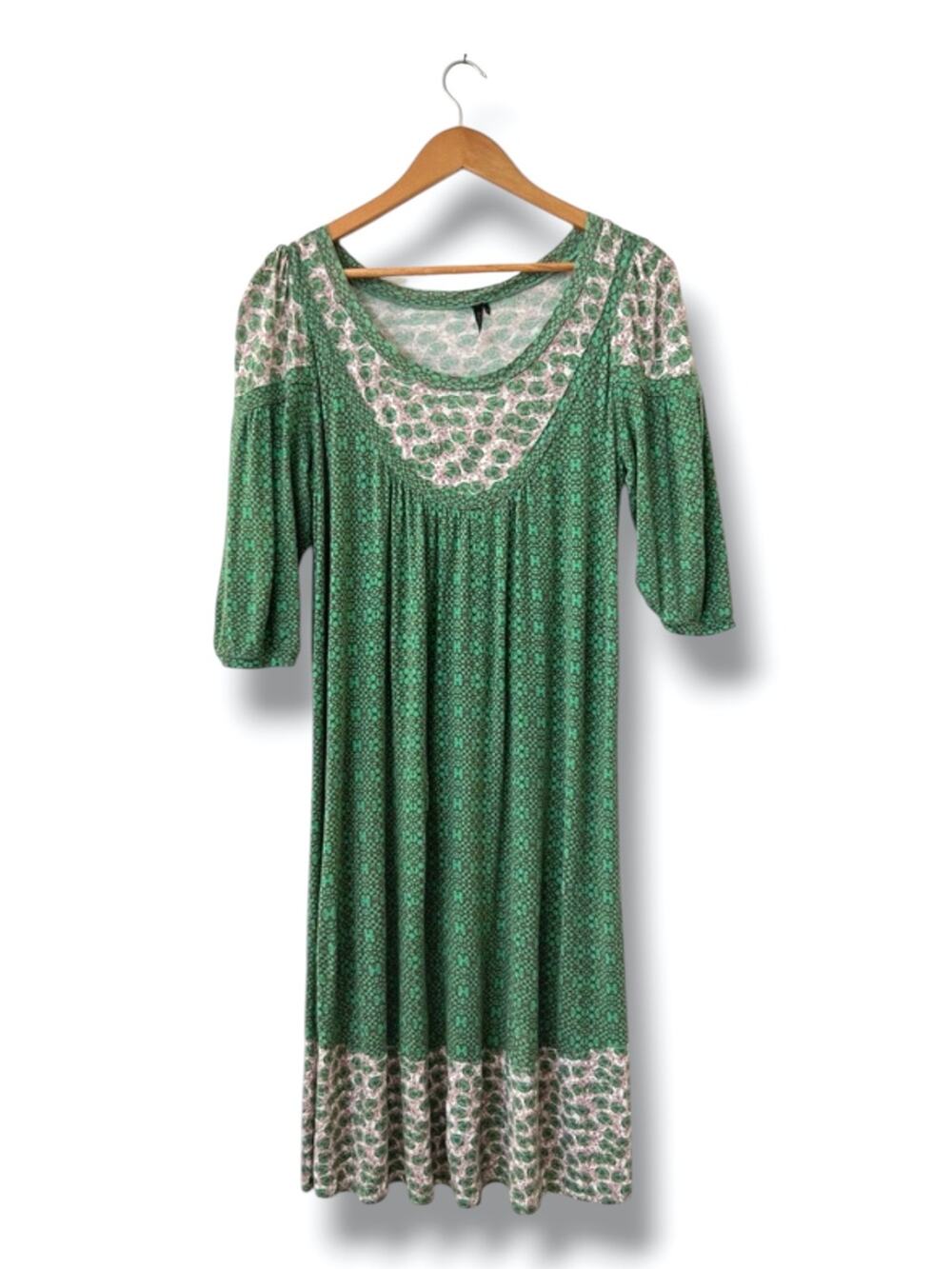Topshop Midi Dress Womens 10 Green Mixed Floral Print 3/4 Sleeve Flowy Boho